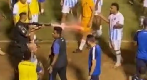 Goalkeeper shot in leg by police officer causing brutal injury